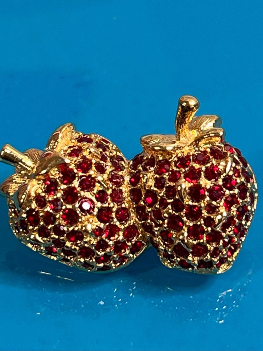 Authentic LUXE VINTAGE GIVENCHY Gold plated double strawberry brooch